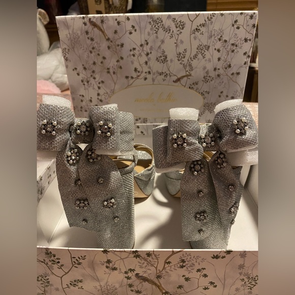 Antonio Melani x Nicola Bathie Lila Bow Detail Platform Dress Sandals silver - Picture 6 of 9